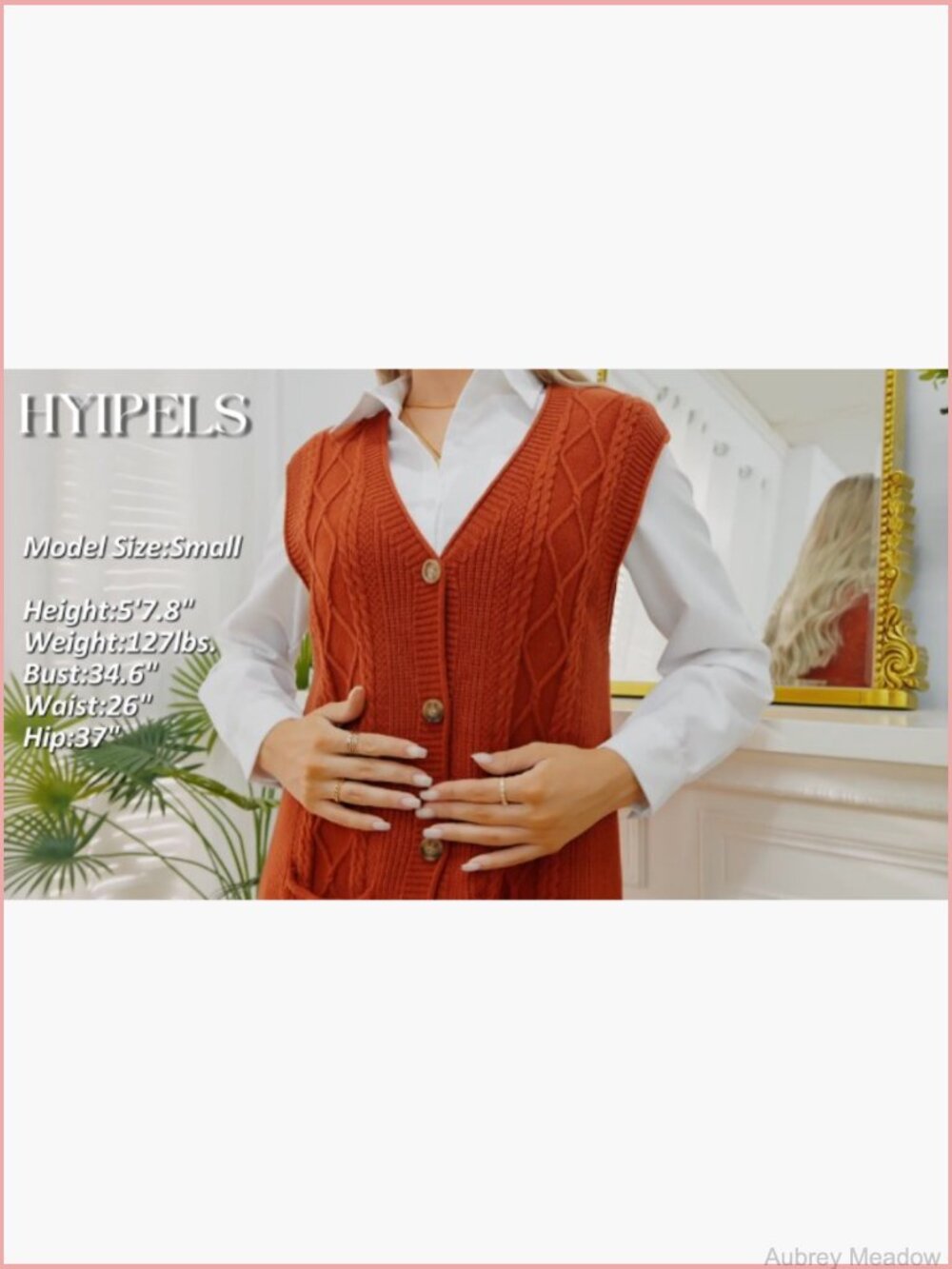 Women's Cable Knit Sleeveless Cardigan Vest Button Down Oversized - Picture 6 of 7